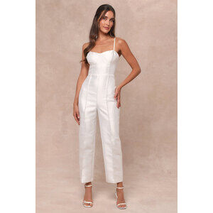Lulus Contemporary Pose White Taffeta Bustier Sleeveless Jumpsuit - Size M